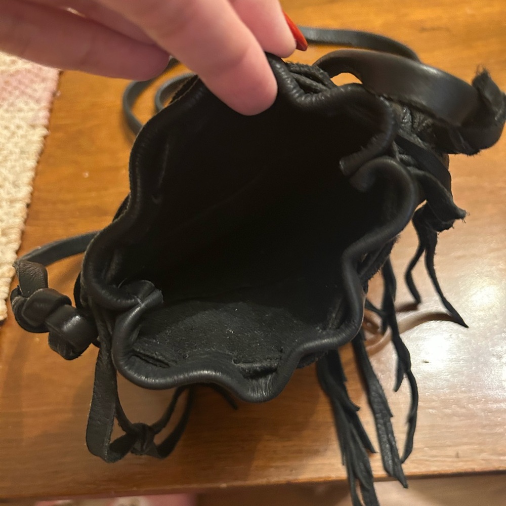 Black Leather Fringe Crossbody Bag - Picture 3 of 3